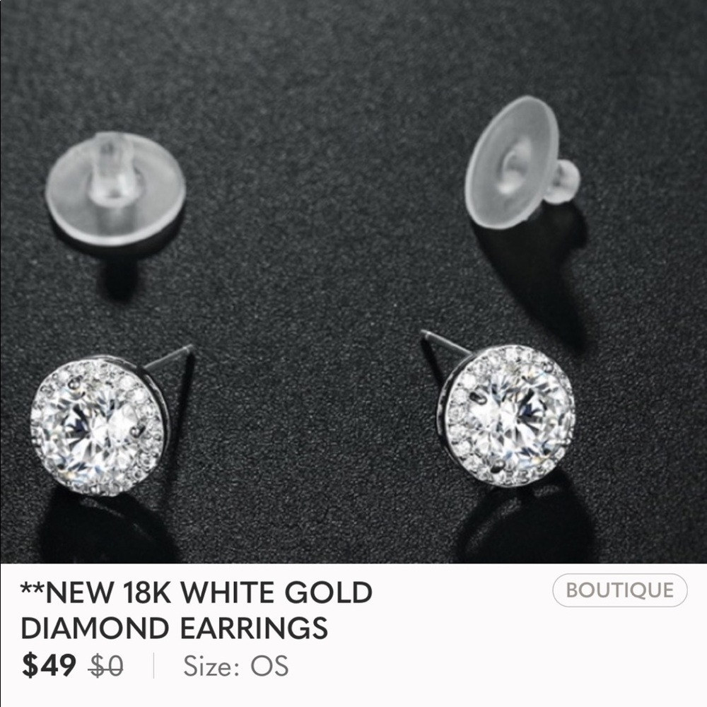 Diamond💎NEW 18K White Gold Round Stud Earrings - Picture 7 of 7